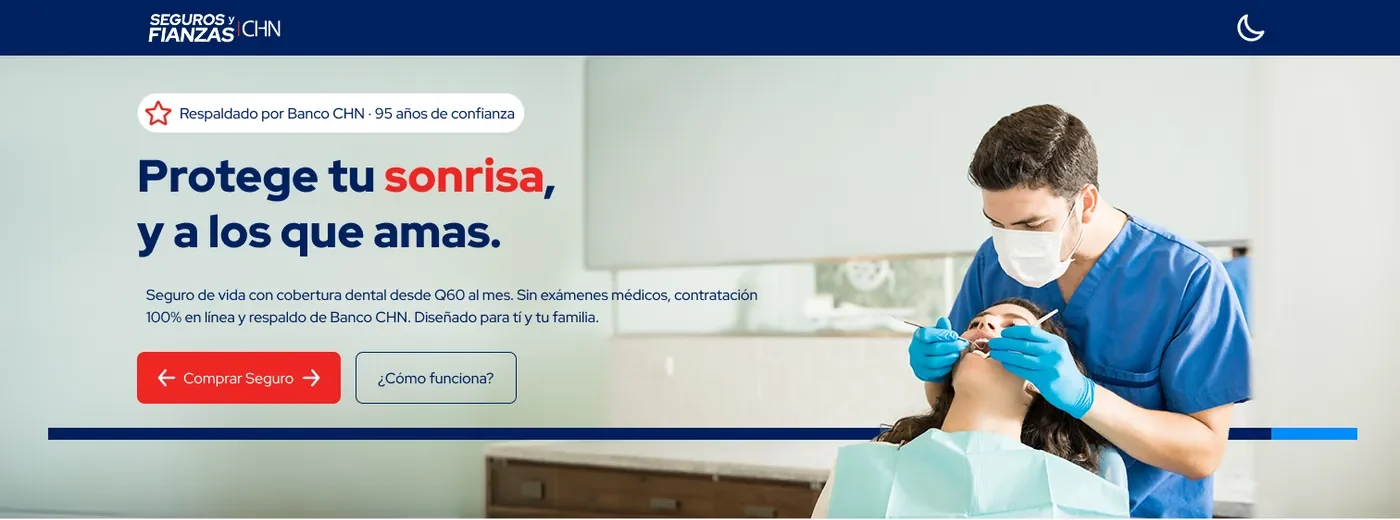 Primera pantalla de la landing de Vida Dental: «Protege tu sonrisa, y a los que amas» con el botón de compra